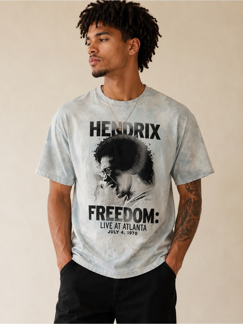 Jimi Hendrix 'Freedom: Live at Atlanta' 1970 Blue Wash T shirt xl x large